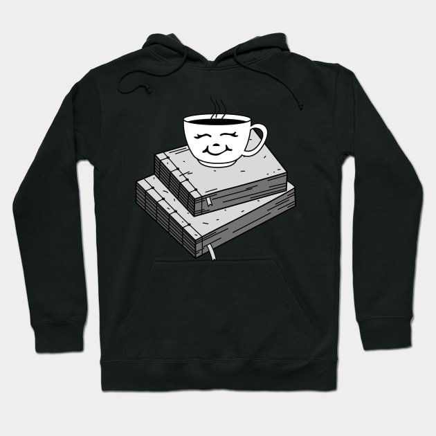 Cute Black and White Coffee Sitting on Books Hoodie by A.P.